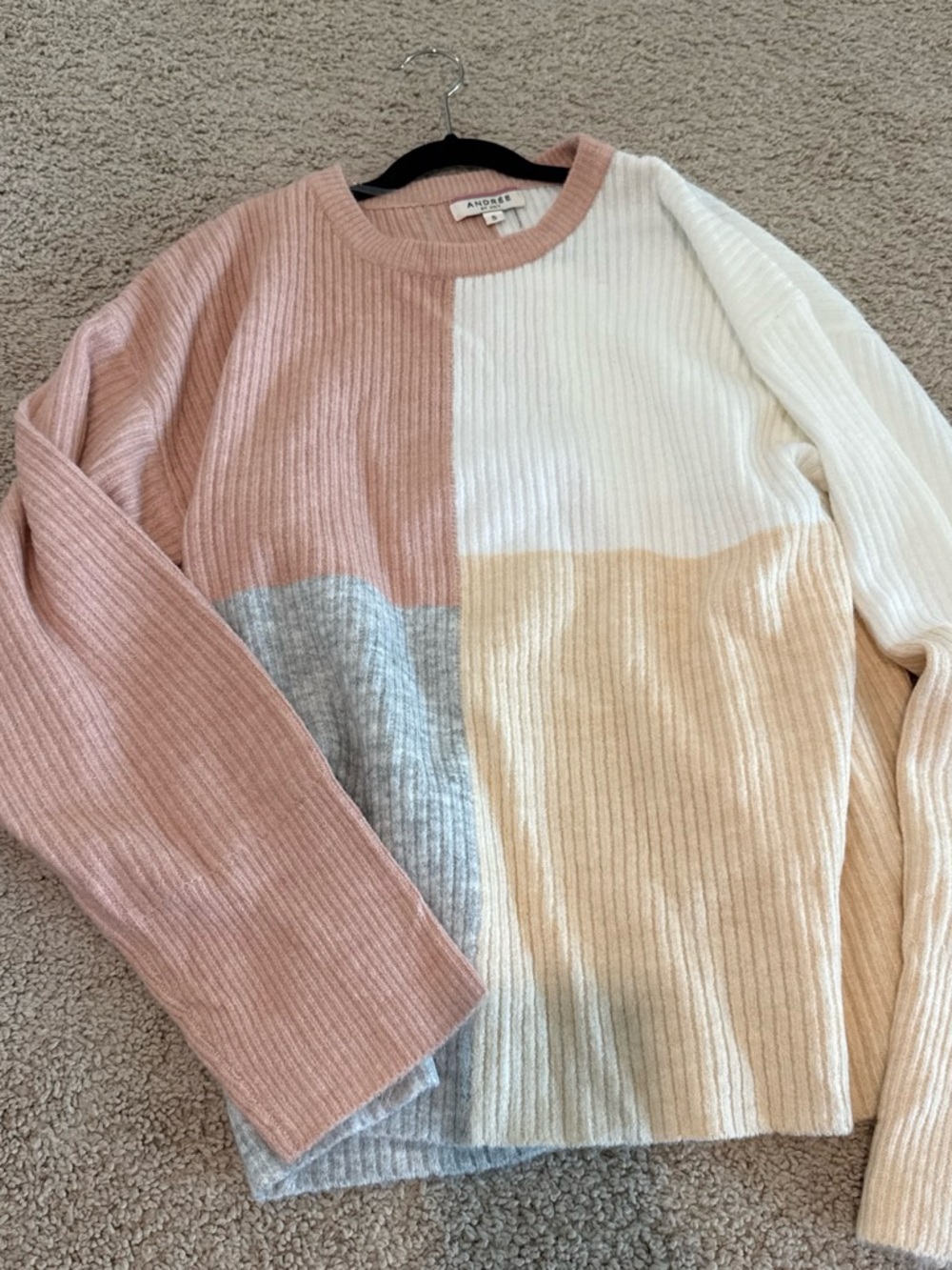 a new day Colorblock Ribbed Crewneck Sweater - Blush Pink, Cream, Gray, Tan